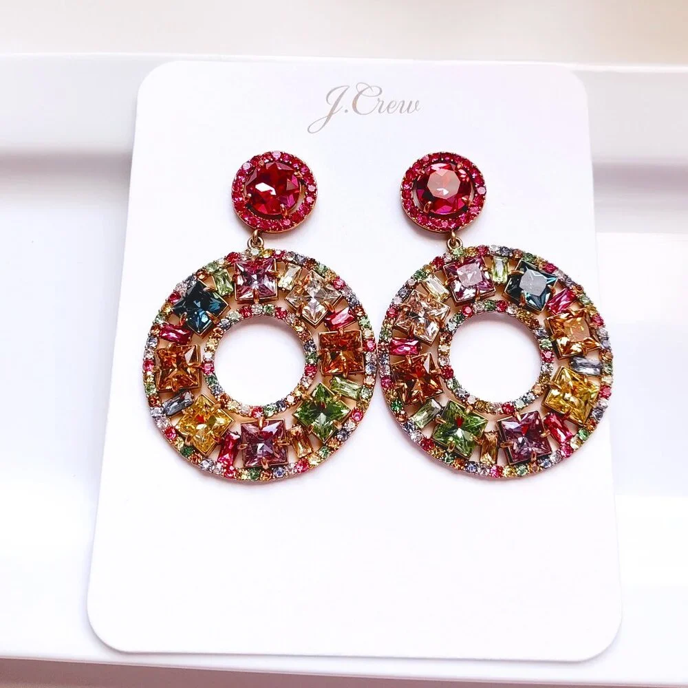 J.CREW RAINBOW CRYSTAL COCKTAIL EARRINGS - Picture 2 of 10